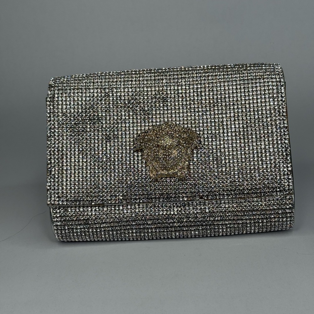 Rare Versace Elegant Silver Crystal Clutch